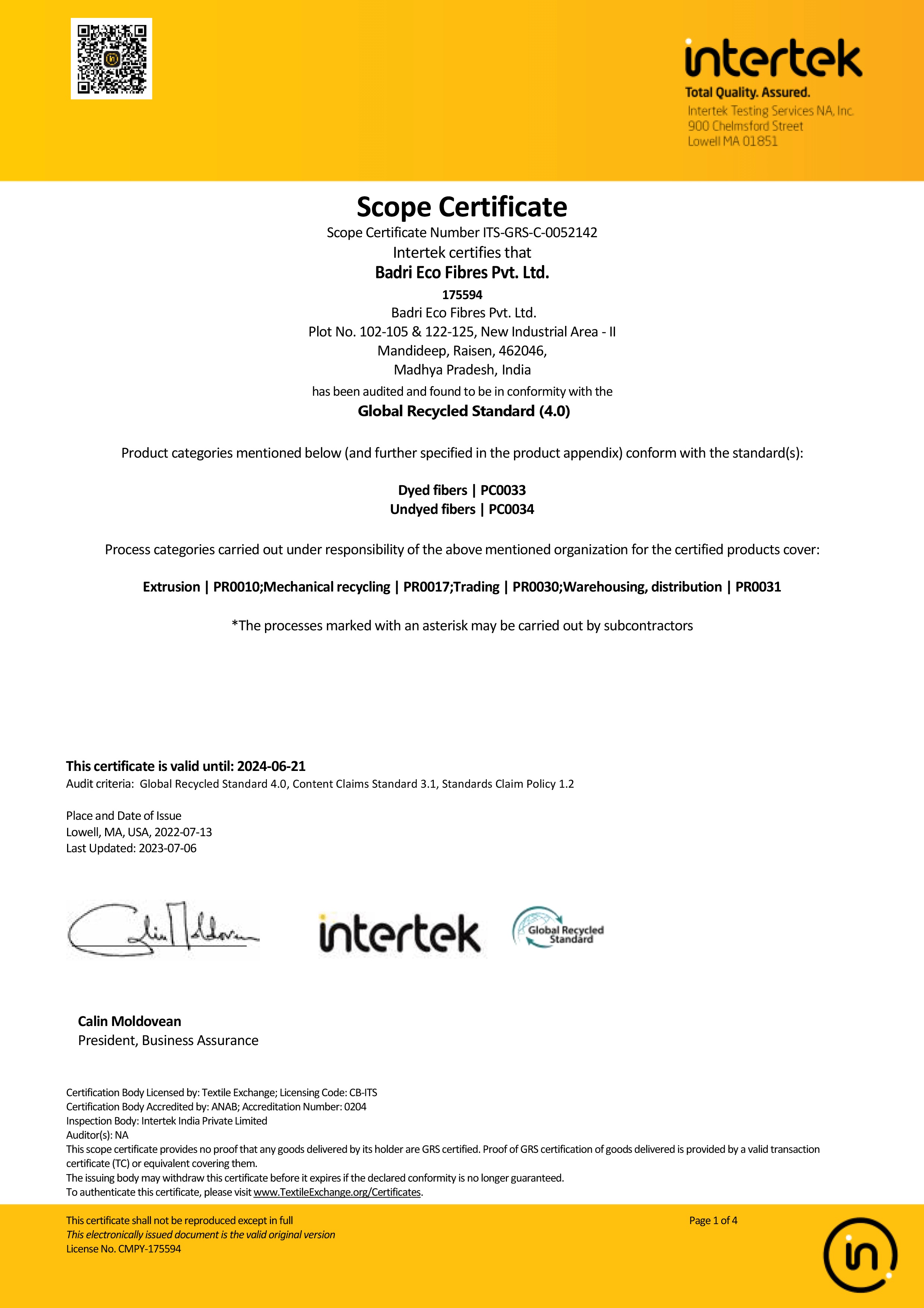 SCOPE CERTIFICATE ECO 23-24-1